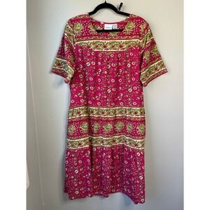 The Vermont Country Store Dress Pink Floral Cotton Tiered Muumuu Large